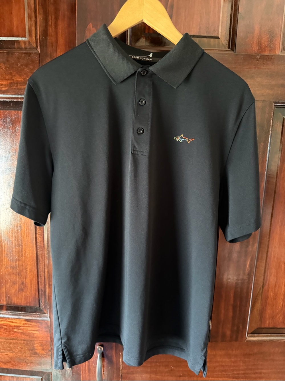 Tasso Elba Black Polo Shirt with Multicolor Shark Emblem